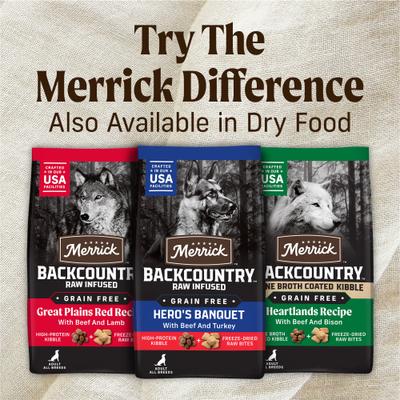Show full view: Merrick Backcountry Grain-Free Real Beef & Chicken Dinner Variety Pack Wet Dog Food, 12.7-oz can, case of 12 slide 7 of 12