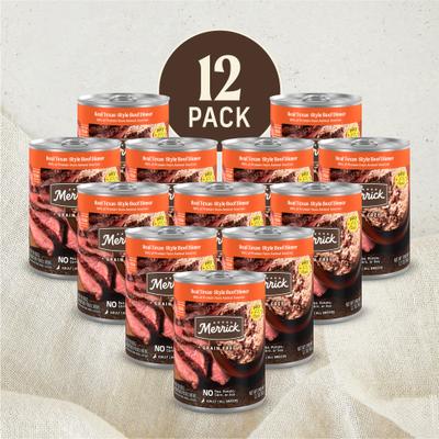 Show full view: Merrick Grain-Free Real Texas Beef Dinner Canned Dog Food, 12.7-oz can, case of 12 slide 4 of 12