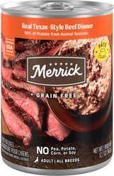 Merrick Grain-Free Real Texas Beef Dinner Canned Dog Food, 12.7-oz can, case of 12