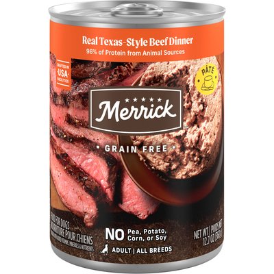 Merrick Merrick Grain-Free Real Texas Beef Dinner Canned Dog Food, 12.7-oz can, case of 12