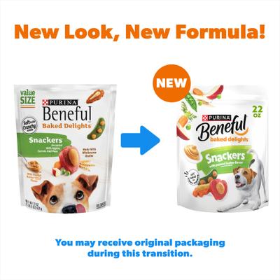 Show full view: Purina Beneful Baked Delights Snackers with Apples, Carrots, Peas & Peanut Butter Dog Treats, 22-oz bag slide 3 of 14