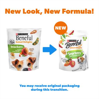 Show full view: Purina Beneful Baked Delights Snackers with Apples, Carrots, Peas & Peanut Butter Dog Treats, 9.5-oz bag slide 3 of 14