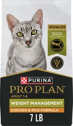 Purina Pro Plan Adult Weight Management Chicken & Rice Formula Dry Cat Food, 7-lb bag