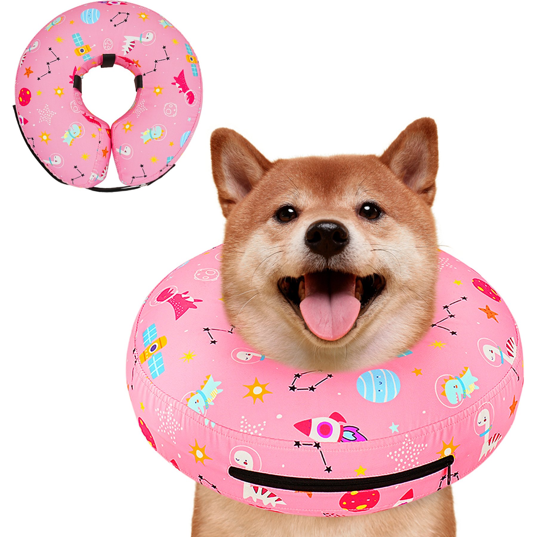 Supet Inflatable Dog Recovery Cone Collar, Pink, Large