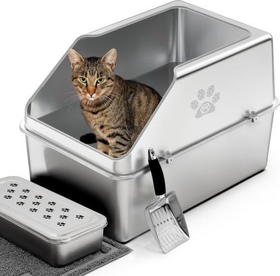 Discontinued - PTLOM High Side Stainless Steel Cat Litter Box with Lid,  X-Large - Chewy.com