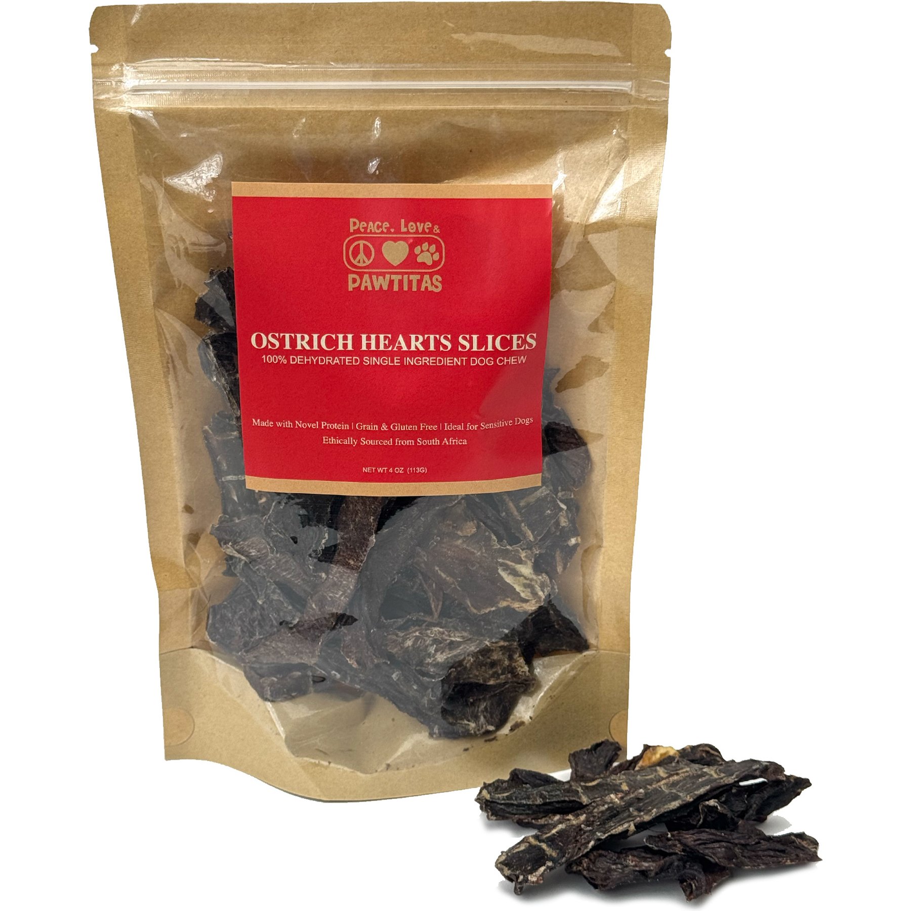 Pawtitas Dehydrated Ostrich Heart High-Protein Jerky Dog Treats, 4-oz
