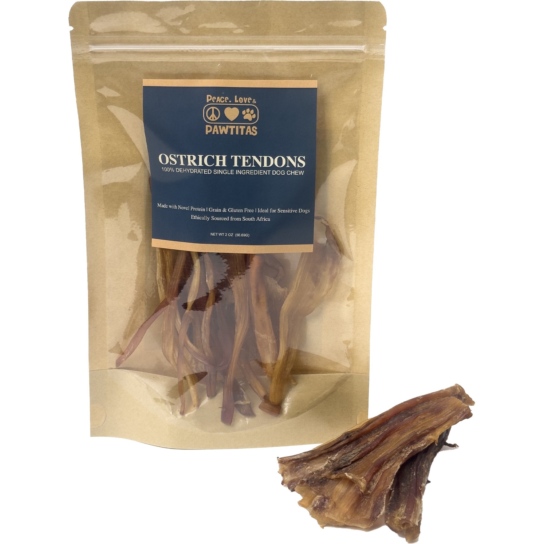 Pawtitas Ostrich Tendon Strips High-Protein Dog Chews, 2-oz