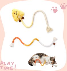 Happy & Polly Interactive Chew & Scratch Teaser Plush Cat Toy with Sisal Rope, 2 count, Yellow/Cheese slide 2 of 6