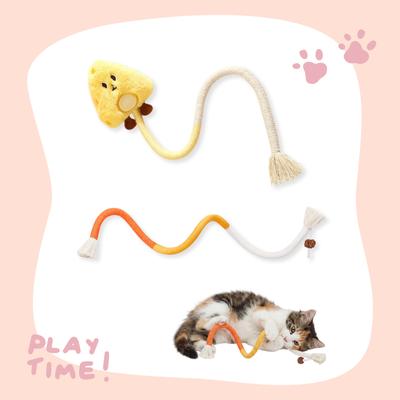 Show full view: Happy & Polly Interactive Chew & Scratch Teaser Plush Cat Toy with Sisal Rope, 2 count, Yellow/Cheese slide 4 of 6