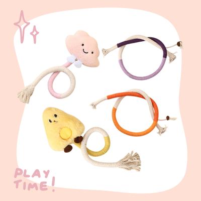 Show full view: Happy & Polly Interactive Chew & Scratch Teaser Plush Cat Toy with Sisal Rope, 2 count, Yellow/Cheese slide 2 of 6