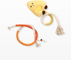 Happy & Polly Interactive Chew & Scratch Teaser Plush Cat Toy with Sisal Rope, 2 count, Yellow/Cheese