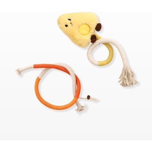 Happy & Polly Interactive Chew & Scratch Teaser Plush Cat Toy with Sisal Rope, 2 count, Yellow/Cheese