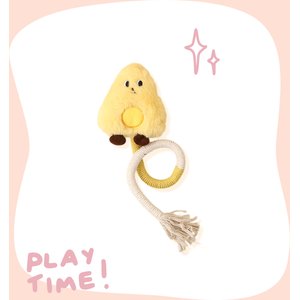 Happy & Polly Interactive Chew & Scratch Teaser Plush Cat Toy with Sisal Rope, 2 count, Yellow/Cheese