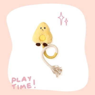 Show full view: Happy & Polly Interactive Chew & Scratch Teaser Plush Cat Toy with Sisal Rope, 2 count, Yellow/Cheese slide 5 of 6