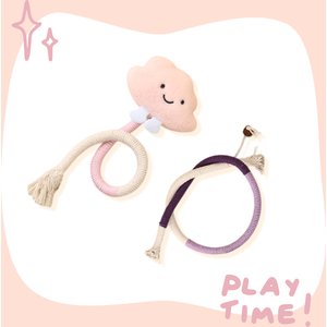 Happy & Polly Interactive Chew & Scratch Teaser Plush Cat Toy with Sisal Rope, 2 count, Pink/Cloud