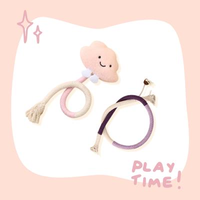 Show full view: Happy & Polly Interactive Chew & Scratch Teaser Plush Cat Toy with Sisal Rope, 2 count, Pink/Cloud slide 3 of 6