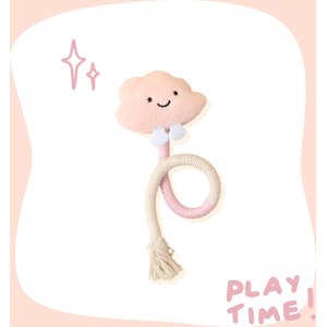 Happy & Polly Interactive Chew & Scratch Teaser Plush Cat Toy with Sisal Rope, 2 count, Pink/Cloud