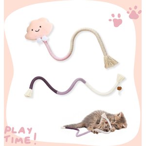 Happy & Polly Interactive Chew & Scratch Teaser Plush Cat Toy with Sisal Rope, 2 count, Pink/Cloud