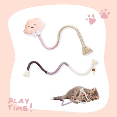 Show full view: Happy & Polly Interactive Chew & Scratch Teaser Plush Cat Toy with Sisal Rope, 2 count, Pink/Cloud slide 4 of 6