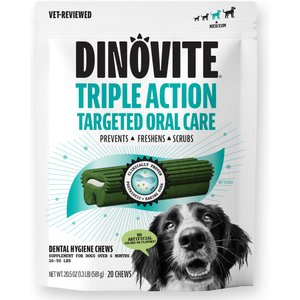 Dinovite Triple Action Oral Care Medium Dog Dental Chew Treats, 20 count