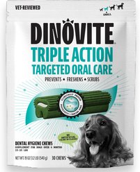 Dinovite Triple Action Oral Care Dog Dental Chew Treats, Small, 19-oz, 30 count
