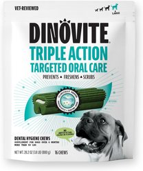 Dinovite Triple Action Oral Care Dog Dental Chew Treats, Large, 28-oz, 16 count