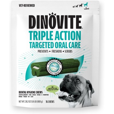 Dinovite Dinovite Triple Action Oral Care Large Dog Dental Chew Treats, 16 count