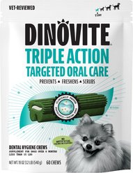 Dinovite Triple Action Oral Care Dog Dental Chew Treats, Tiny, 19-oz, 60 count