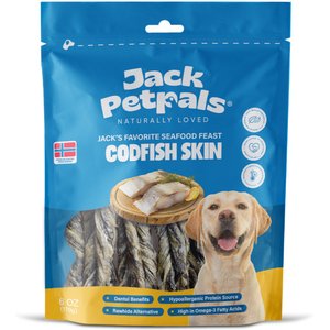Jack PetPals Jack’s Favorite GrainFree Seafood Feast Codfish Skin Dehydrated Dog Treats, 6-oz