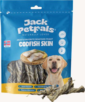 Show full view: Jack PetPals Jack’s Favorite GrainFree Seafood Feast Codfish Skin Dehydrated Dog Treats, 6-oz slide 3 of 10