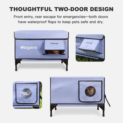 Show full view: Wagstro Elevated Foam Panel Rain Roof Heavy Duty Polyester Outdoor Heated Cat House, Large, Blue slide 8 of 10