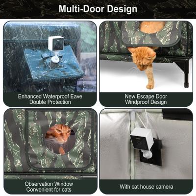 Show full view: Furventi Flagship Eco-Friendly Waterproof Multi-Exit Polyester Outdoor Heated Cat House, Tiger Camouflage, Large slide 3 of 8