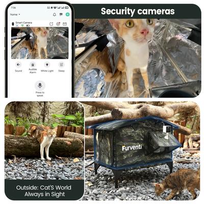 Show full view: Furventi Elevated Triangular Roof Waterproof Eaves Polyester Outdoor Heated Cat House, Brown, Large slide 7 of 9