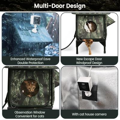 Show full view: Furventi Elevated Triangular Roof Waterproof Eaves Polyester Outdoor Heated Cat House, Brown, Large slide 3 of 9