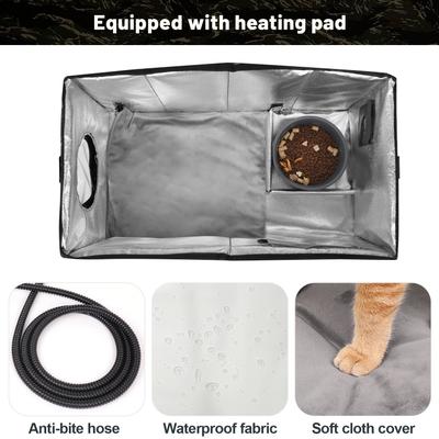 Show full view: Furventi Elevated Triangular Roof Waterproof Eaves Polyester Outdoor Heated Cat House, Brown, Large slide 8 of 9