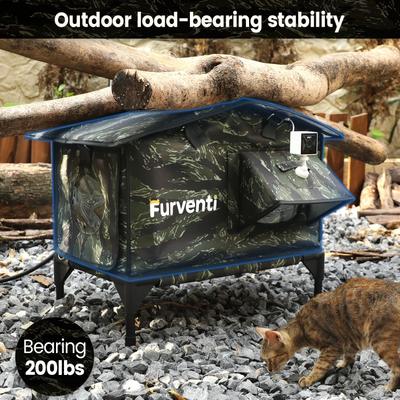 Show full view: Furventi Elevated Triangular Roof Waterproof Eaves Polyester Outdoor Heated Cat House, Brown, Large slide 5 of 9