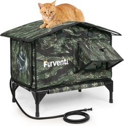 Furventi Elevated Triangular Roof Waterproof Eaves Polyester Outdoor Heated Cat House, Brown, Large