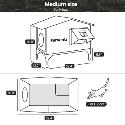 Show full view: Furventi Elevated Triangular Roof Waterproof Eaves Polyester Outdoor Heated Cat House, Brown, Large slide 2 of 9