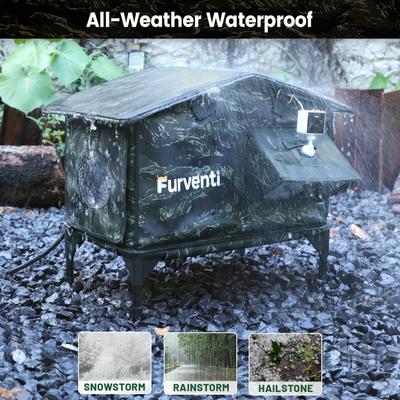 Show full view: Furventi Elevated Triangular Roof Waterproof Eaves Polyester Outdoor Heated Cat House, Brown, Large slide 6 of 9