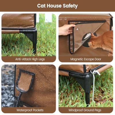 Show full view: Furventi Elevated Foam Panel Eco-Friendly, Waterproof Roof Polyester Outdoor Heated Cat House, Brown, Large slide 9 of 9