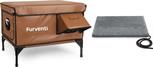 Show full view: Furventi Elevated Insulated Waterproof Eaves Polyester Outdoor Heated Cat House, Brown, Large slide 2 of 9