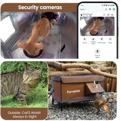 Show full view: Furventi Elevated Foam Panel Eco-Friendly, Waterproof Roof Polyester Outdoor Heated Cat House, Brown, Large slide 7 of 9