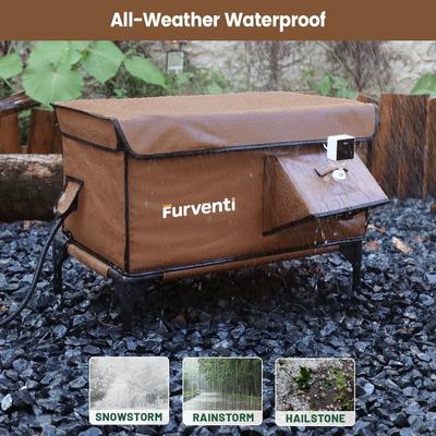 Show full view: Furventi Elevated Foam Panel Eco-Friendly, Waterproof Roof Polyester Outdoor Heated Cat House, Brown, Large slide 6 of 9
