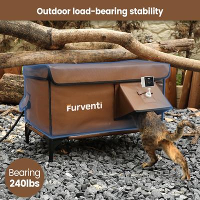 Show full view: Furventi Elevated Foam Panel Eco-Friendly, Waterproof Roof Polyester Outdoor Heated Cat House, Brown, Large slide 5 of 9