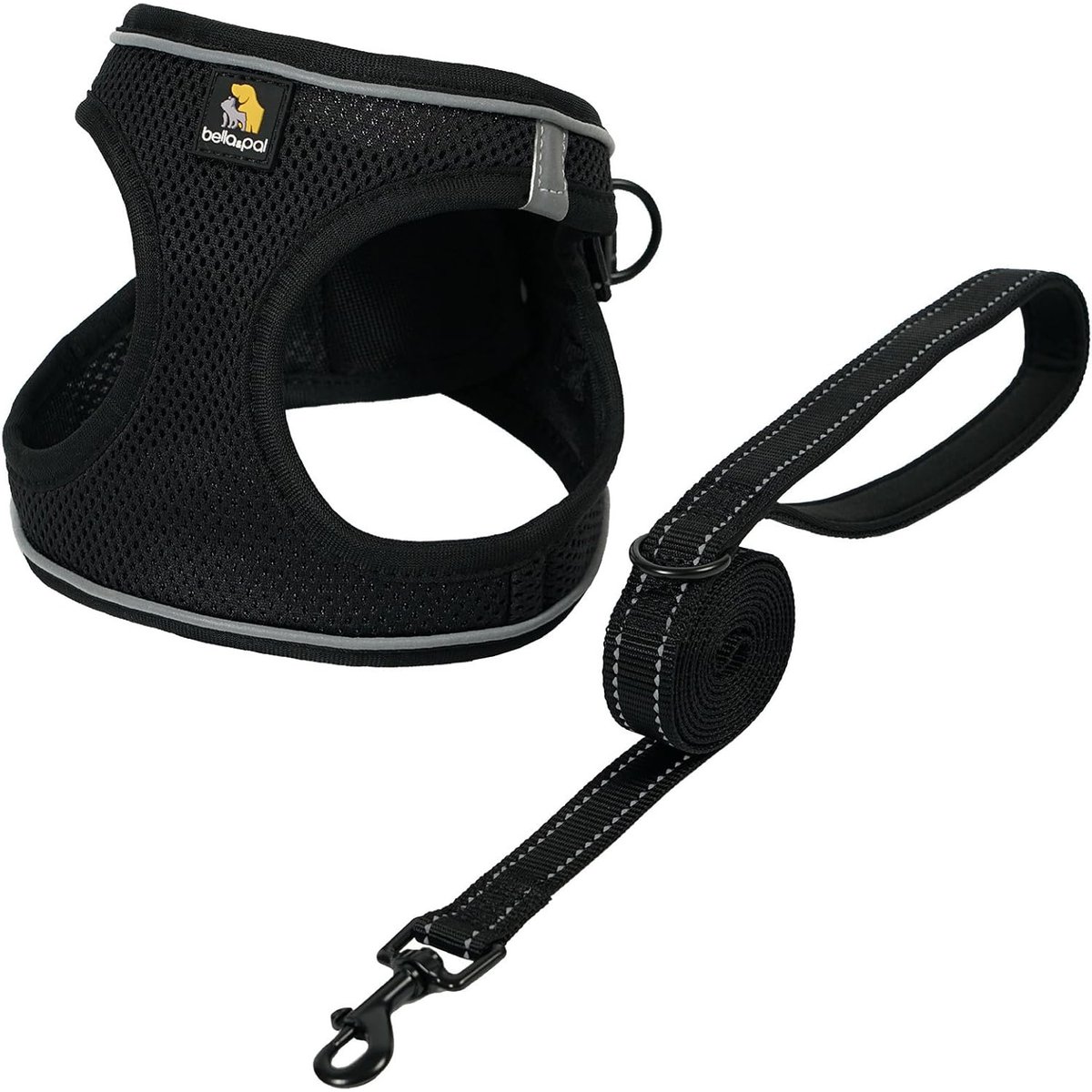 Bella & Pal OxyMesh Velcro Step-in Harness & Leash Set, Black, Medium
