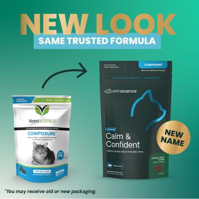 Show full view: VetriScience Composure Trout & Chicken Flavored Soft Chew Calming Supplement for Cats, 30 count slide 3 of 11