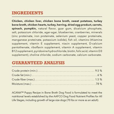 Show full view: ACANA Premium Pate Puppy in Bone Broth Grain-Free Wet Dog Food, 12.8-oz can, case of 12 slide 7 of 13