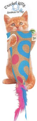 Show full view: Crochet Kitty Burlap Kickin' Stick Plush Cat Toy, Color Varies slide 2 of 3