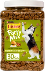 Friskies Party Mix Morning Munch Chicken, Bacon & Cheese Crunchy Cat Treats, 30-oz canister