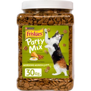 Friskies Party Mix Morning Munch Chicken, Bacon & Cheese Crunchy Cat Treats, 30-oz canister